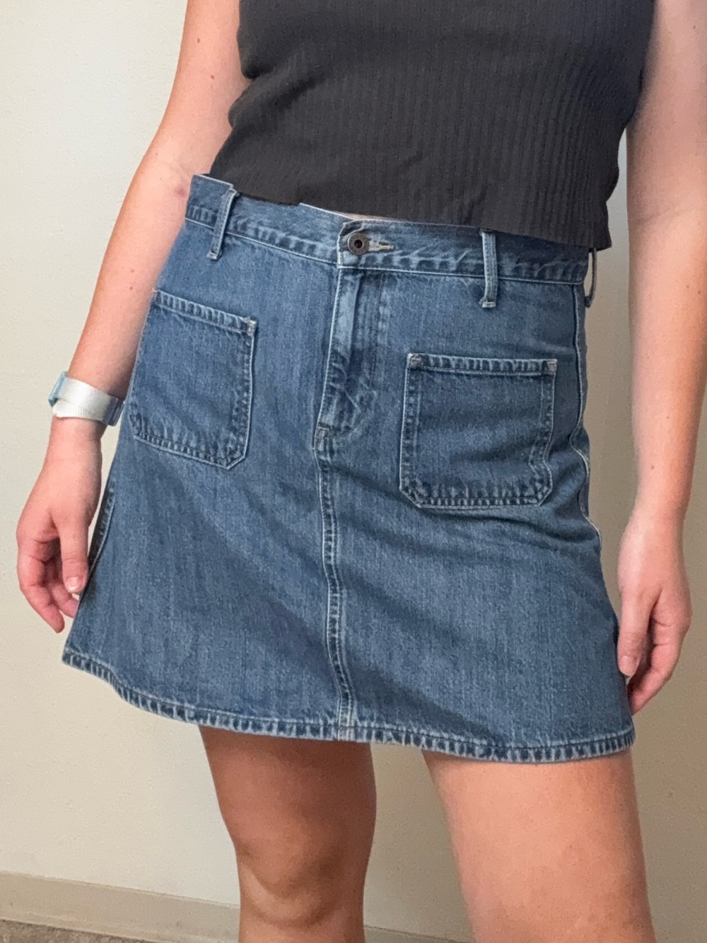 Lucky Brand Classic Blue Denim High Waisted Mini Skirt with Front Patch Pockets